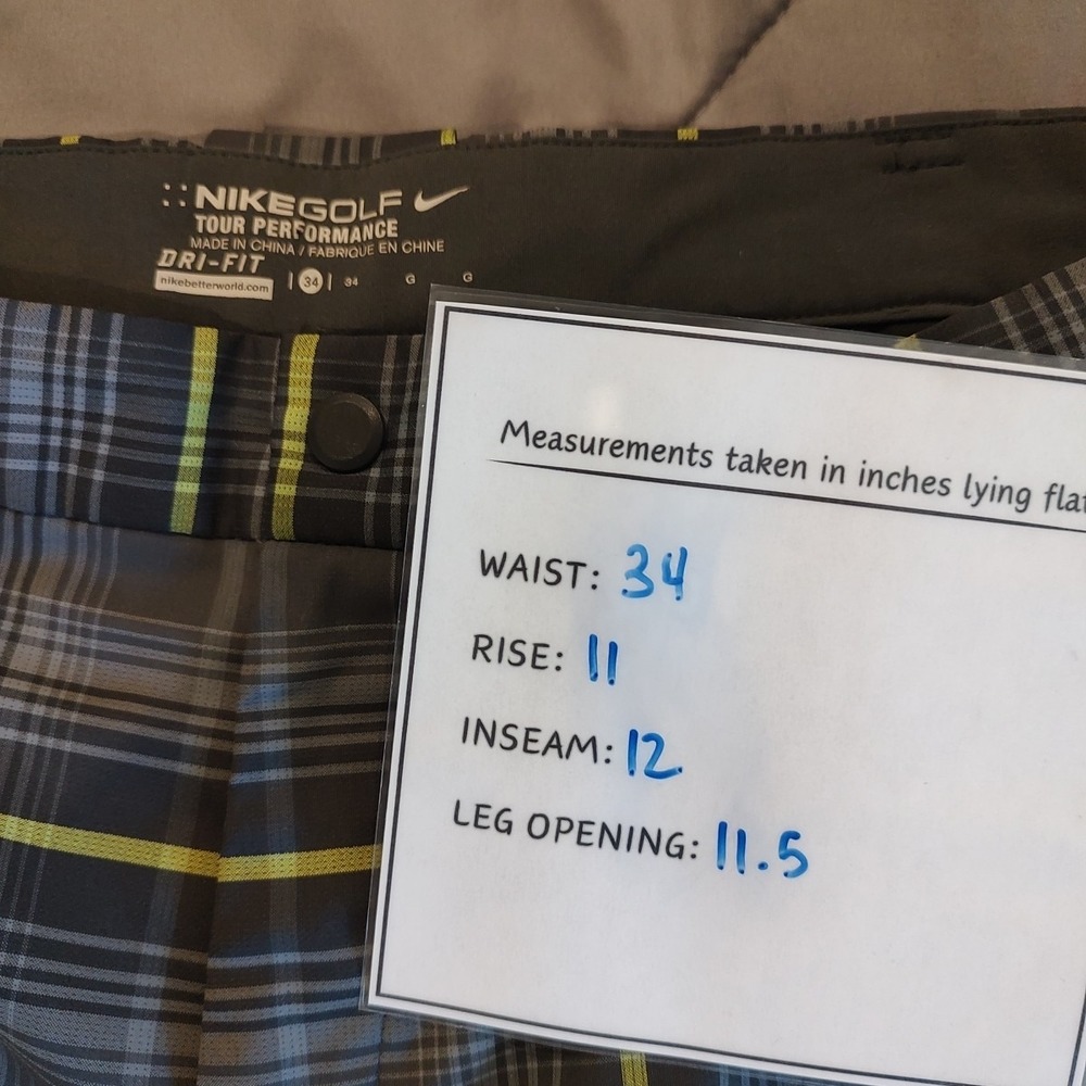 Nike Golf Tour Performance Dri-Fit Men Sz 34 Black Gray Plaid Shorts Stretch - Picture 8 of 8